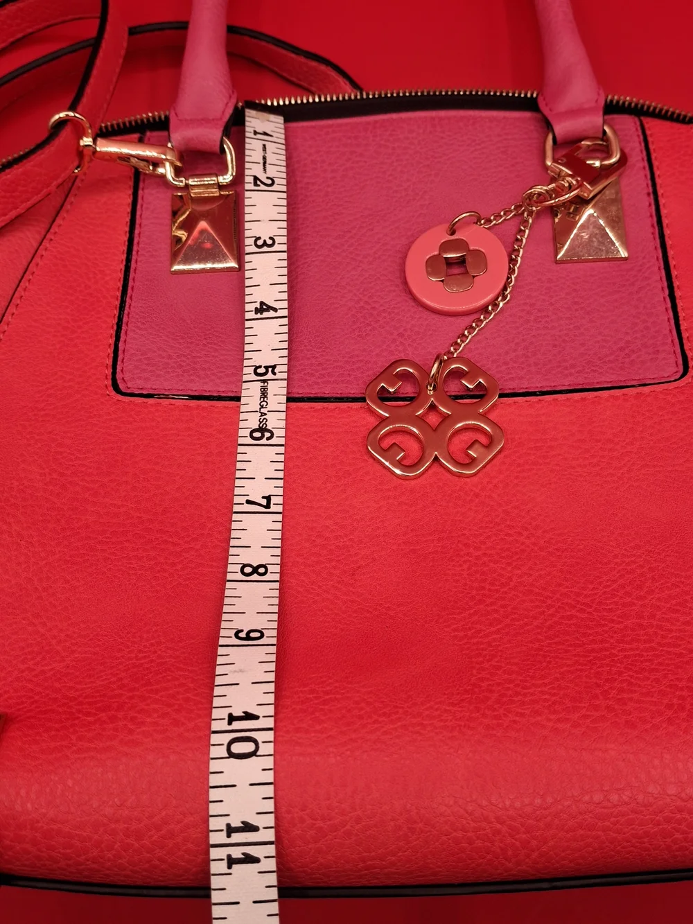 Gianni Bini Hot Pink Structured Satchel with Gold Charm